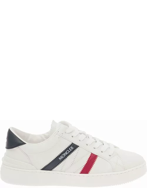 Moncler monaco White Low Top Sneakers With Tricolor Stripes And Logo In Faux Leather Woman