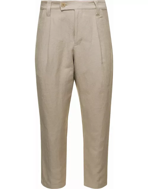 A.P.C. renato Beige Cropped Pants With Pinces In Linen And Cotton Man