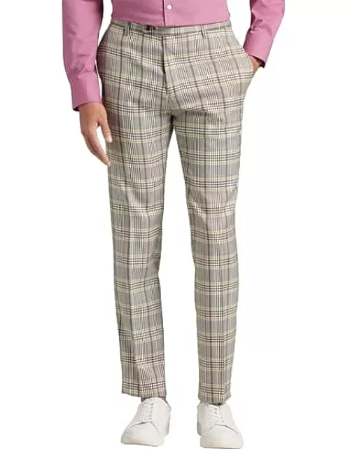 Paisley & Gray Men's Slim Fit Suit Separates Pants Olive/Yellow Check