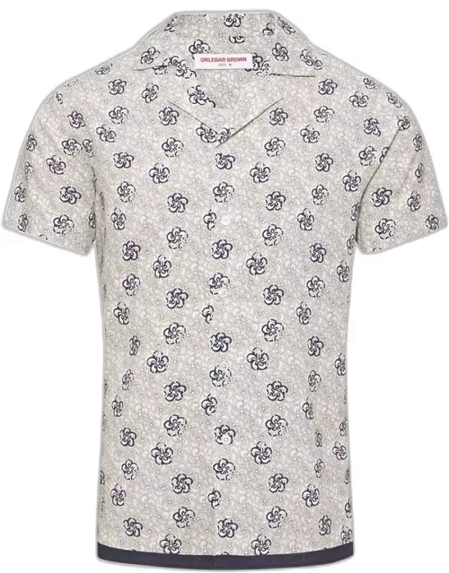 Travis - White Sand Floral Print Capri Collar Shirt