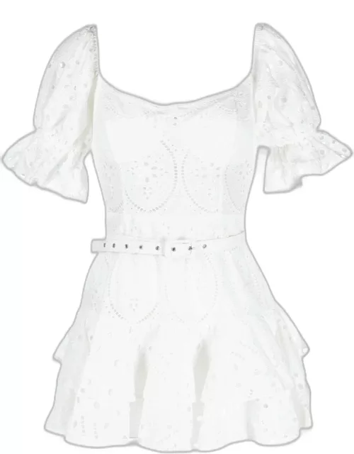 White Jean short dress in broderie anglaise