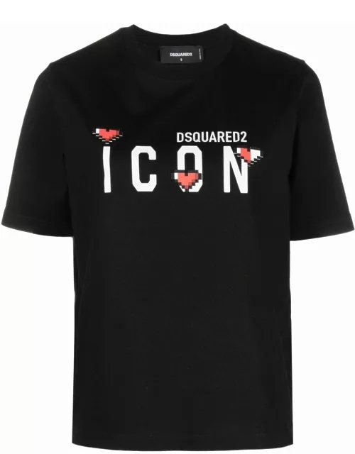 Icon black T-shirt with hearts and logo print