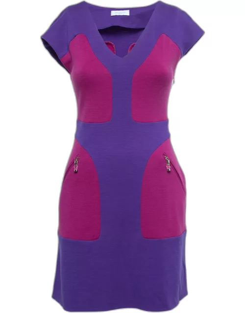 Emilio Pucci Blue/Purple Wool Knit V-Neck Short Dress