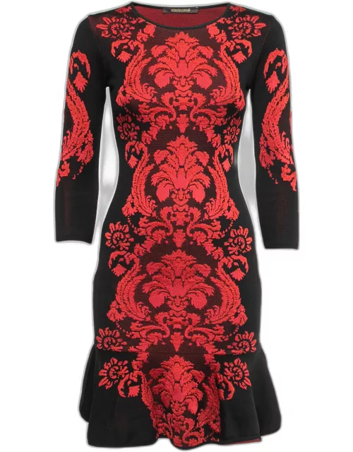 Roberto Cavalli Black/Red Jacquard Knit Midi Dress