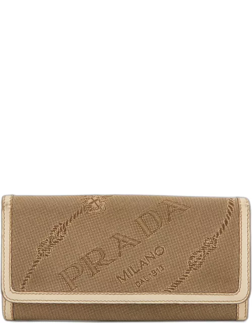 Prada Beige Jacquard Logo Canvas and Leather Flap Continental Wallet
