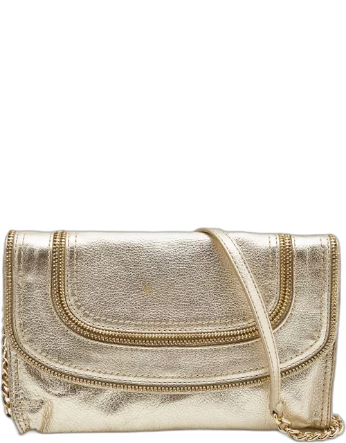 Michael Kors Gold Leather Naomi Clutch Bag