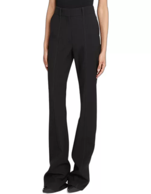 Topstitched Bootcut-Leg Crepe Tailored Pant