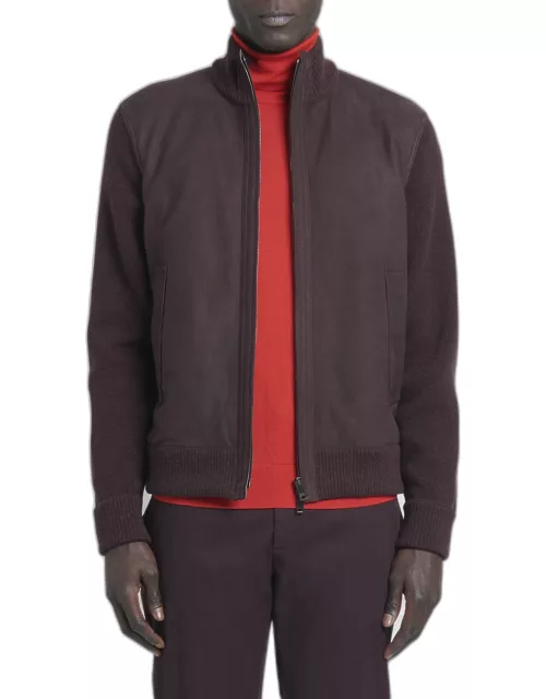 Men's Nubuck Leather Knit Blouson Jacket