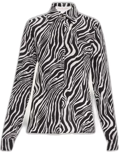 Hansen Zebra-Print Button-Front Silk Shirt