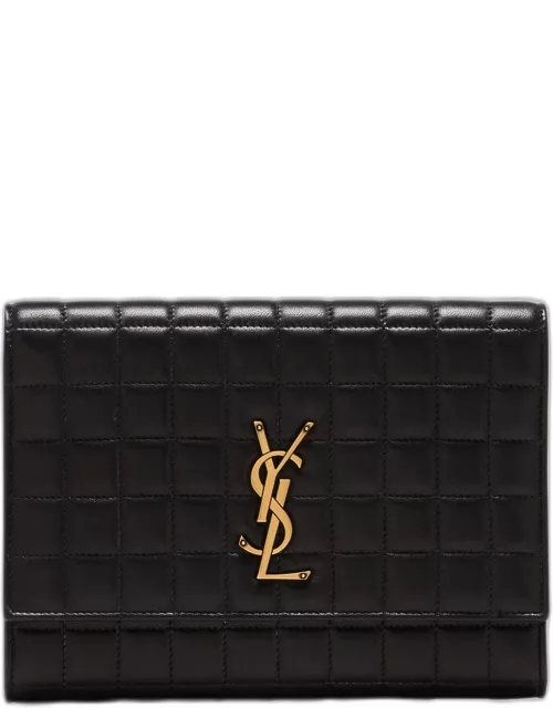 YSL Monogram Flap Clutch Bag in Quilted Smooth Leather