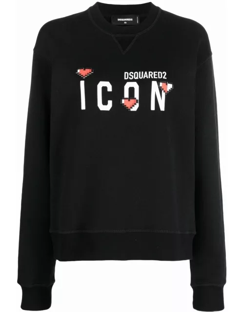 Black crewneck sweatshirt with Icon heart print