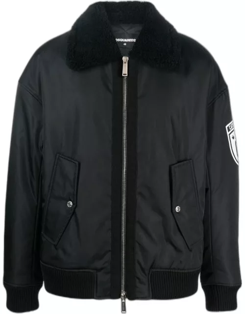 Black bomber jacket with logo print