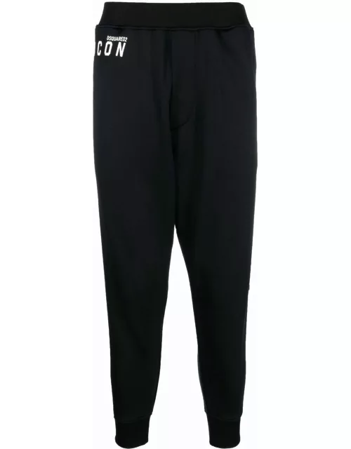 Icon black sports trousers with logo print
