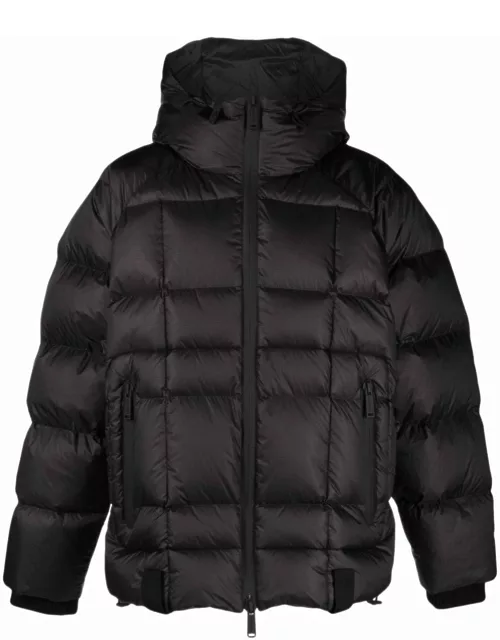 Black quilted down jacket with logo