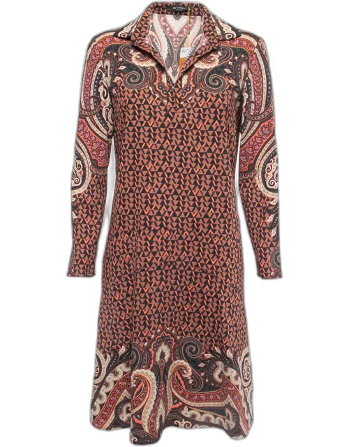 Etro Brown Printed Wool Collared A-Line Short Dress