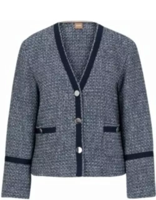 Collarless regular-fit jacket in tweed- Patterned Women's Cropped Jacket