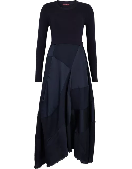 High Entice Knitted And Satin Midi Dress - Navy