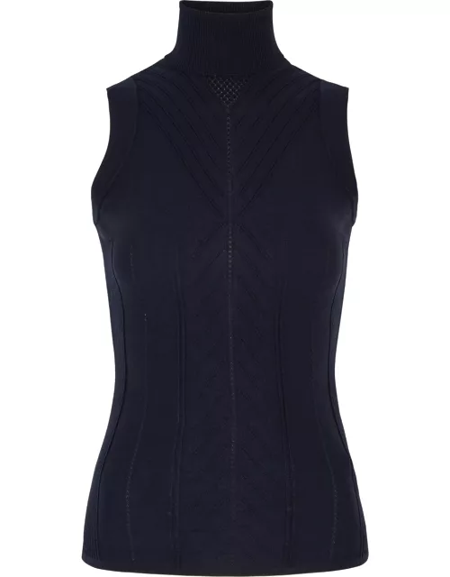 High Guise Roll-neck Stretch-knit Top - Navy