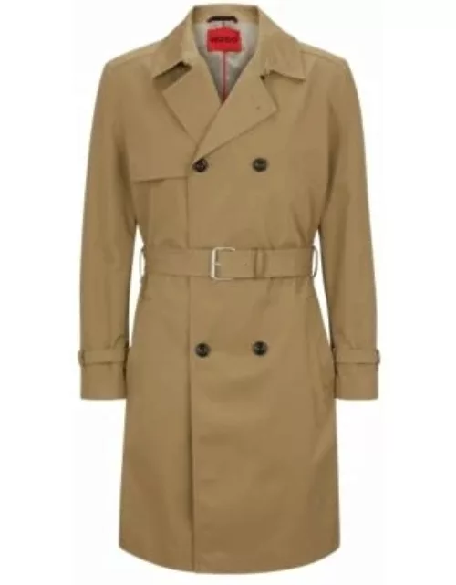 Water-repellent trench coat with belted closure- Light Brown Men's Trench Coat