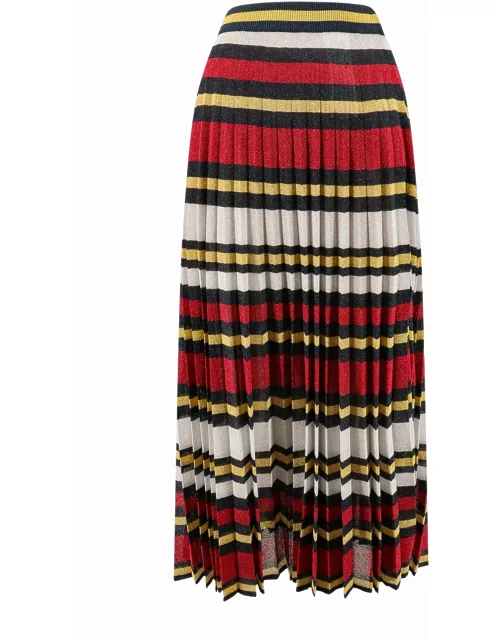 Gucci Midi Multicolor Pleated Striped Skirt In Lurex Woman