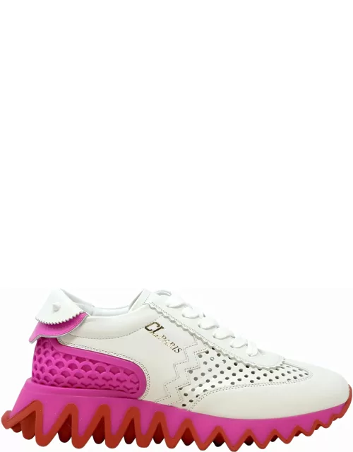 Christian Louboutin White And Pink Leather Loubishark Sneaker