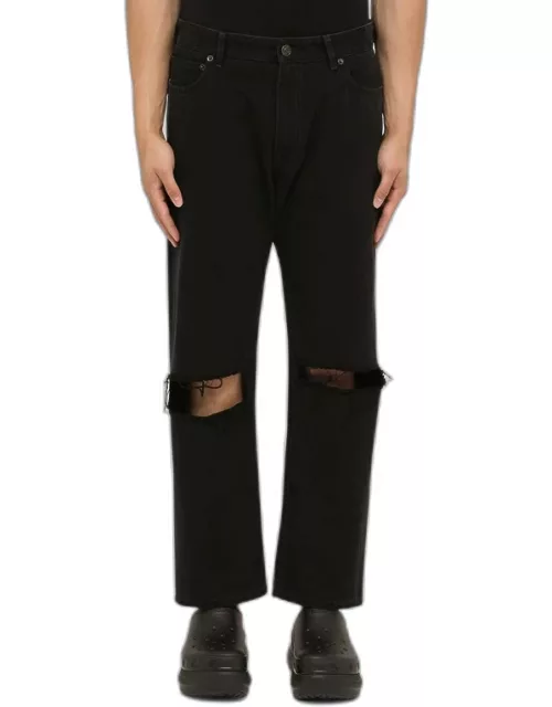 Black cropped jeans with wear