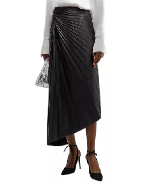 Tori Pleated Asymmetric Faux-Leather Midi Skirt