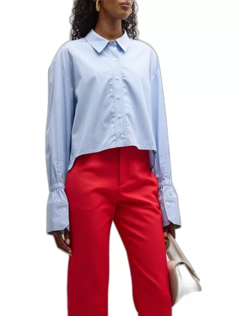 Monica Pinstripe Cropped Button-Front Shirt