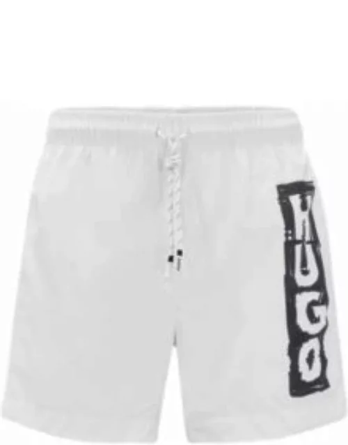 Quick-drying swim shorts with marker logo- White Men's Swim Short