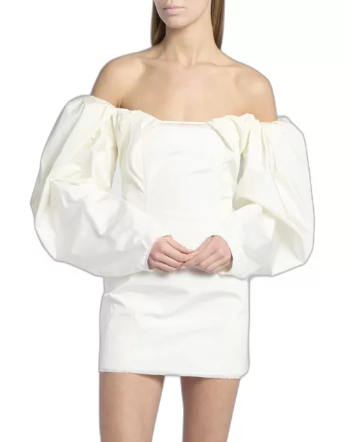 Puff-Sleeve Taffeta Mini Dres
