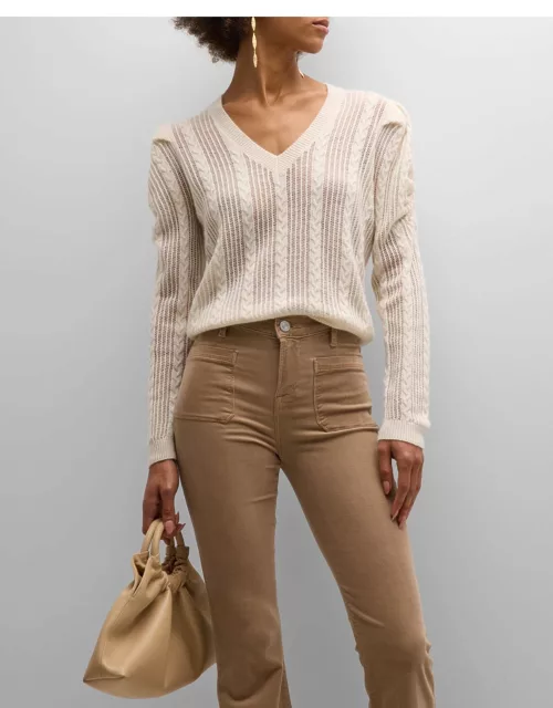 Pointelle Cashmere-Wool V-Neck Sweater