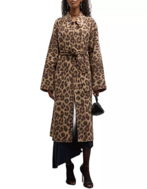 Winslet Cheetah Wool-Blend Belted Coat