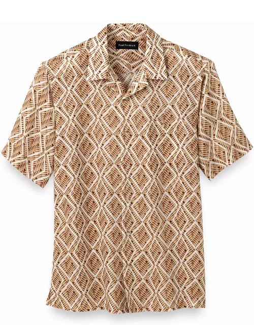 Linen Geometric Leaf Print Casual Shirt