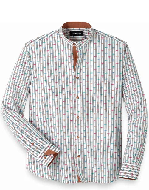 Cotton Stripe Print Casual Shirt With Contrast Tri