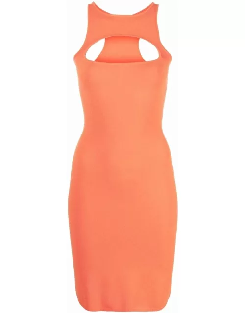 Short sleeveless orange dress with cut-out detai