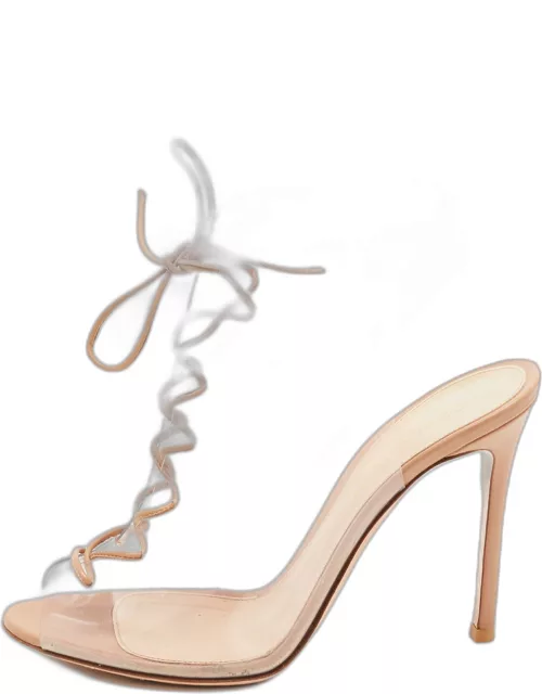 Gianvito Rossi Beige PVC And Leather Helmut Lace Up Boot