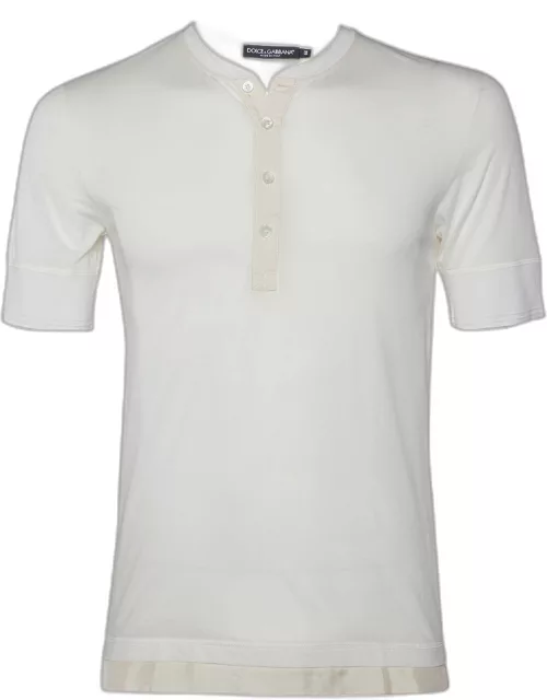 Dolce & Gabbana Light Cream Cotton Knit & Silk Button Front T-Shirt