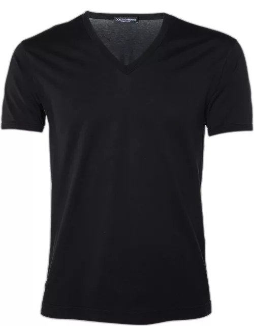 Dolce & Gabbana Black Cotton Knit V-Neck T-Shirt