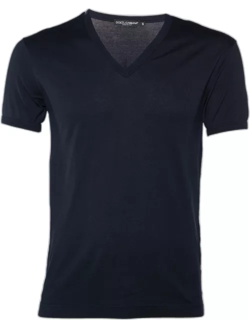 Dolce & Gabbana Navy Blue Cotton Knit V-Neck T-Shirt