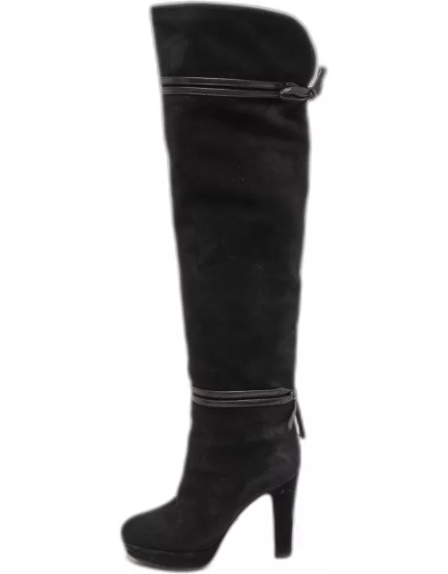 Gucci Black Suede and Leather Bow Over The Knee Boot