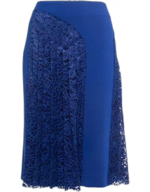 Joseph Blue Crepe Pleated Lace Paneled Knee Length Skirt