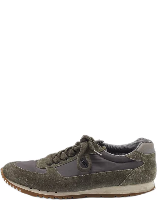 Prada Sport Grey/Green Nylon and Suede Low Top Sneaker