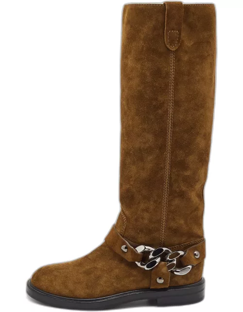 Casadei Brown Suede Chain Detail Knee Length Boot