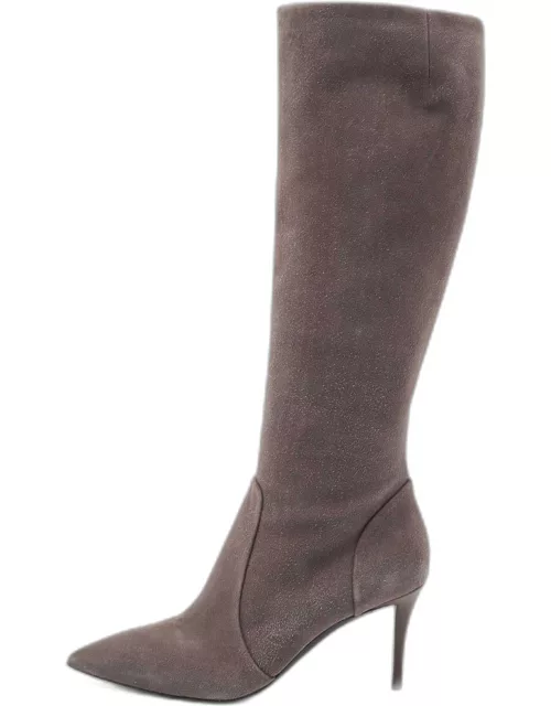 Giuseppe Zanotti Grey Suede Pointed Knee Length Boot