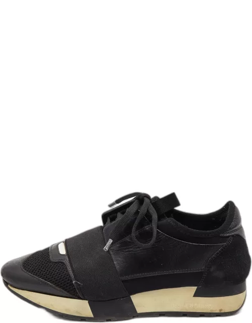 Balenciaga Black Leather and Mesh Race Runner Low Top Sneaker