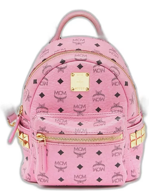 MCM Pink Visetos Coated Canvas and Leather Mini Studded Stark-Bebe Boo Backpack
