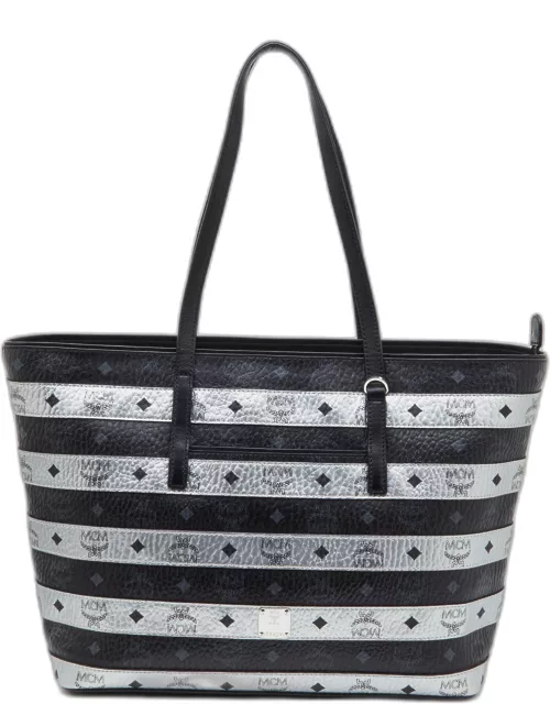 MCM Black/Silver Visetos Coated Canvas and Leather Shopper Tote