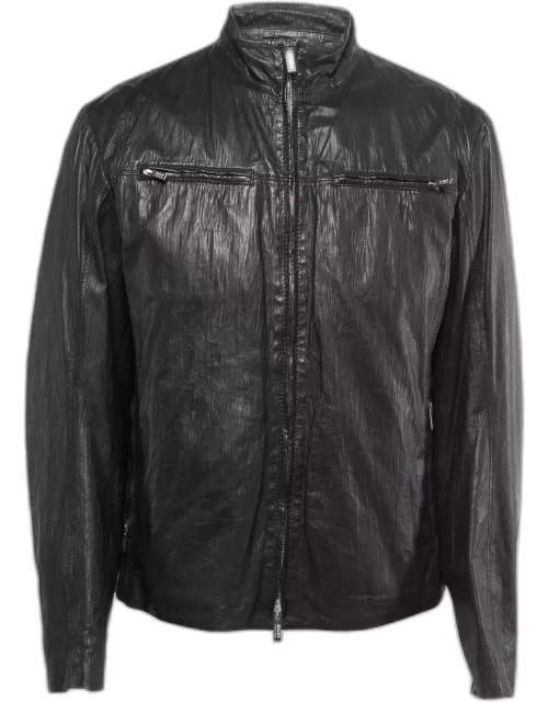 Armani Collezioni Black Leather Zip Front Jacket