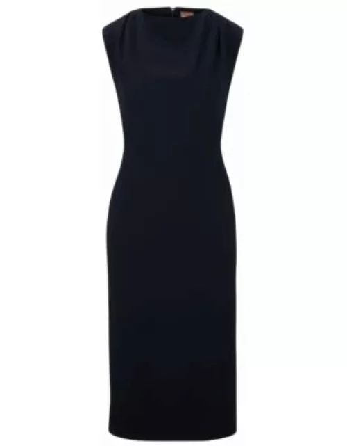 Slim-fit business dress with feature neckline- Dark Blue Women's Business Dresse