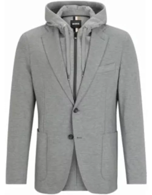 Slim-fit jacket with zip-up hooded inner- Silver Men's Sport Coat